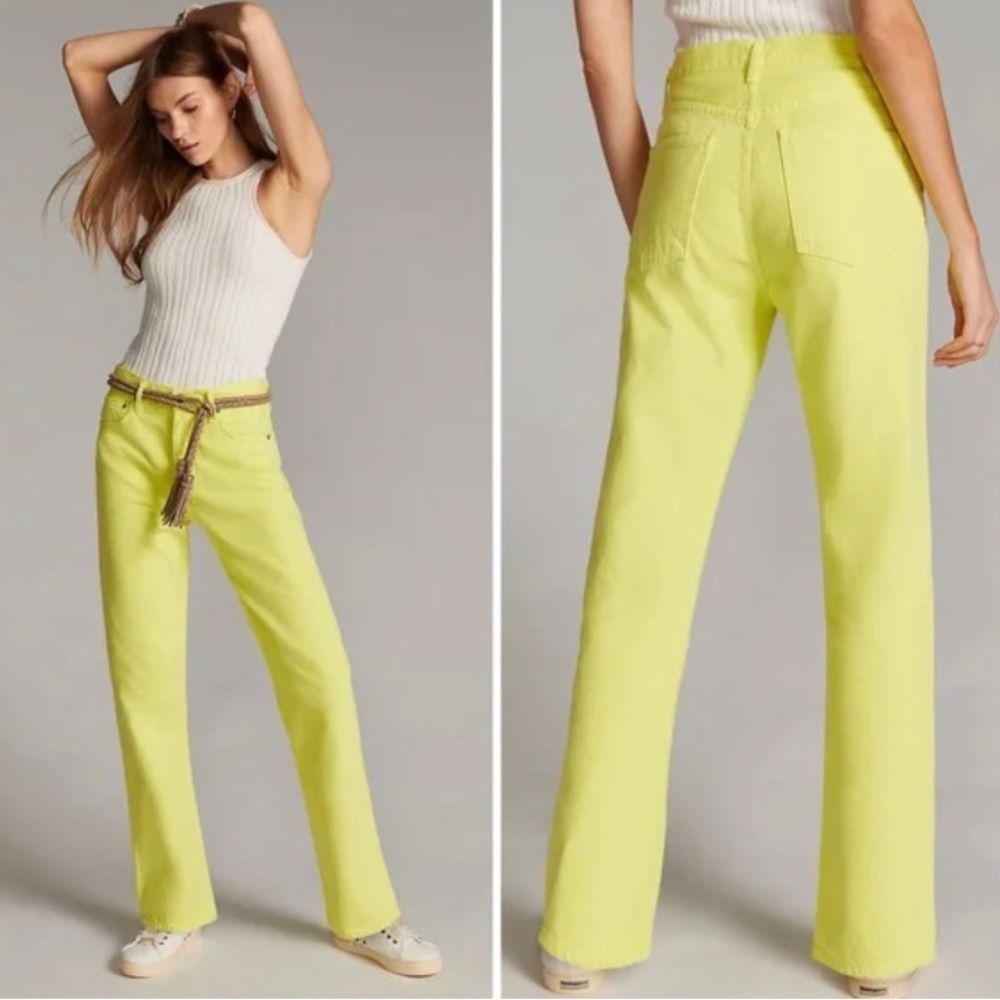 Agolde High Rise Straight Jeans in Neon Yellow